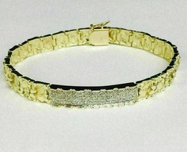 5.50 Ct Simulated Round Cut Diamond Men&#39;s Nugget Bracelet 925 Silver Gold Plated - £177.45 GBP