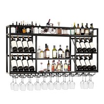 Wall Mounted With Glass Holder, 3 Tier Wine Storage Display Rack, Floating Rusti - $304.99