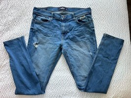 Hollister Jeans Mens Skinny Epic Flex Size 34x34 Hole Distressed Blue Stretch - £19.08 GBP