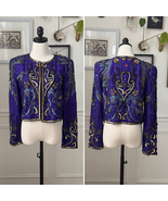Vintage 80s Hudson’s Silk Purple Gold Bling Cropped Bolero Jacket S M - $84.90 CAD