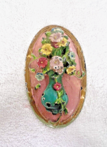 Beautiful Cast Metal Floral Vase Door Knocker w Scrolls Pink Green 3 3/4... - $84.15