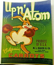 Vintage Up n&#39; Atom Original 1940s Watsonville, CA Carrots Crate Label (B-2) - £11.82 GBP