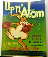 Vintage Up n&#39; Atom Original 1940s Watsonville, CA Carrots Crate Label (B-2) - £11.93 GBP