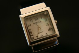 Ladies&#39; Geneva mother of pearl dial rhinestone square dress quartz wrist... - $34.65