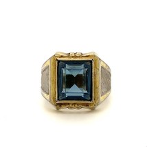 Vtg Signed 10k Gold Filled Gainsboro Teal Blue Glass Stone Men&#39;s Ring Band 9 1/2 - £42.57 GBP