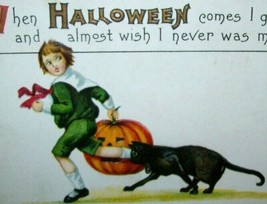 Original Halloween Postcard Stecher Series 63 F Black Cat Chases Boy Antique  - £53.51 GBP