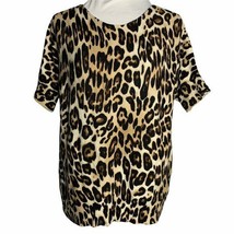 Chicos Leopard Print Short Sleeve Sweater M Stretch Knit Round Neck - $25.96