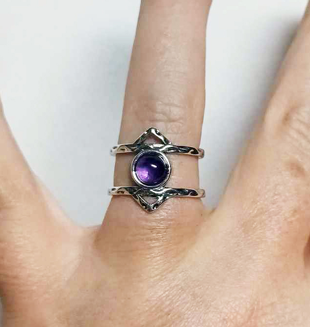 SALE  Amethyst Triple Moon Adjustable Ring