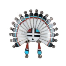 Large 50&#39;s-60&#39;s Zuni Sunface Indian Chief sterling channel inlay pin - $321.75