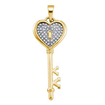 Yellow-tone Sterling Silver Womens Round Diamond Key Lock Heart Pendant 1/8 Cttw - £79.38 GBP