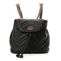 Gucci Calfskin Matelasse GG Marmont Flap Backpack Black - £2,074.32 GBP