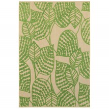 6 x 9 ft. Sand &amp; Lime Green Leaves Indoor &amp; Outdoor Area Rug - £173.42 GBP