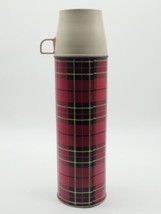 Thermos Bottle King Seeley Red Plaid No 2395 Vintage 1973 Cup Stopper Filler  - £29.88 GBP