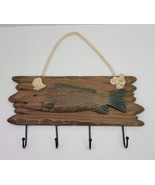 Rustic Wooden Fish Wood Plaque Wall Hanging Key Hat Rack 4 Hook Cabin Ma... - £19.06 GBP