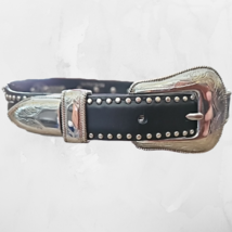Nocona Black Leather Belt Square Silver Conchos Size 24" image 3