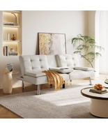 White Faux Leather Futon Sleeper Sofa Bed: Modern Recliner Couch with Cu... - $264.43 CAD