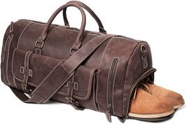 Leathfocus Leather Travel Duffel Bags, Mens Carry on Ykk Zipper Retro Brown - $94.05