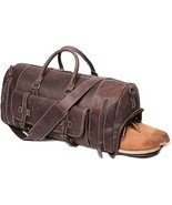 Leathfocus Leather Travel Duffel Bags, Mens Carry on Ykk Zipper Retro Brown - £74.15 GBP
