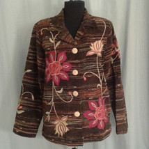 Indigo Moon Small S Jacket Art To Wear Flowers Brown Orange Red Artsy Floral - £33.57 GBP