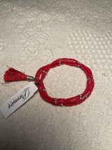 Premier Designs Jewelry Color Play Stretchy Bracelet With Fringe Red VINTAGE - £11.21 GBP