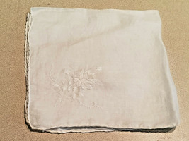 Vintage 12 3/4&quot; Floral Embroidered Stitched Linen Hankie Hankerchief - £3.89 GBP
