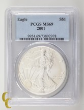 2001 Argento 1 Oncia American Eagle PCGS Selezionato MS69 - £96.42 GBP