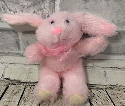 Greenbrier Fuzzy Friends small plush pink Easter bunny rabbit ribbon bow toy - £5.48 GBP