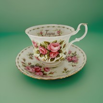 Royal Albert Flower of the Month June Roses Bone China Footed Cup Saucer... - $28.57