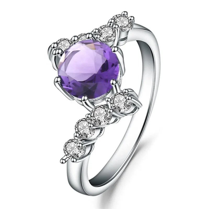 GICA GEMA 925  Silver Rings For Women  Amethyst Gem Elegant Classic Engagement A - £42.97 GBP