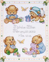 DIY Tobin Baby Bear Teddy Child Birth Record Gift Counted Cross Stitch Kit 21711 - £23.94 GBP