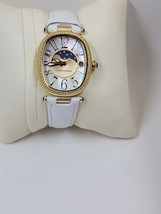 Judith Ripka Goldtone Stainless Steel White Leather Strap Moon Phase Watch - $75.00