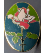 Cloisonne Style Oval Rose &amp; Cross Enamel Lapel Tack Pin - Valley Castings - €11,83 EUR