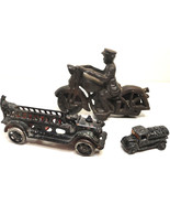 Cast Iron Motorcycle w/ Cop Rider  Fire Truck Gasoline Tanker Lot of 3 T... - £98.29 GBP