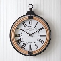 Large Pocket Watch Style Wall Clock in Metal and Wood - £128.28 GBP