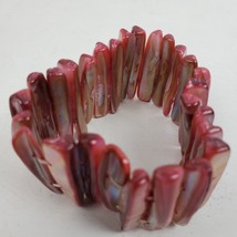 Vintage BOHO Pink Shell Beaded Stretchy Bracelet 1.25 Inch Wide - £9.24 GBP