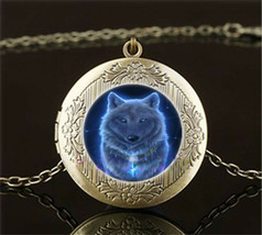 Ghost Blue Glowing Wolf Cabochon LOCKET Pendant Bronze Chain Necklace USA #5 - £12.06 GBP