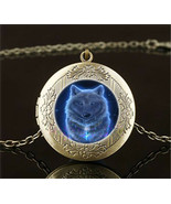 Ghost Blue Glowing Wolf Cabochon LOCKET Pendant Bronze Chain Necklace US... - £11.80 GBP