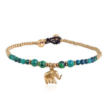 Noble Elephant with Green Malachite  &amp; Brass Beads Handmade Anklet - £11.12 GBP
