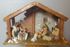 Cresch Manger Nativity Scene 11 x 7 x 4 Sealed Barn with 10 Hand Painted... - $16.83