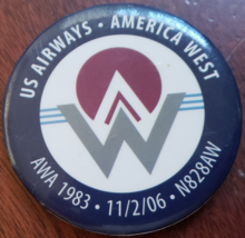 US Airways - America West Airlines AWA 1983 - N828AW 2-1/4&quot; pinback, vintage - £8.75 GBP