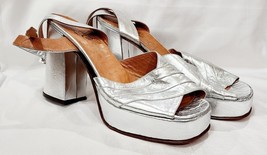 Ravel SILVER METALLIC Leather Heel Platform Ankle Strap Buckle Italy 8.5... - $35.00