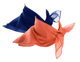 50s Style Sheer Chiffon Square Scarves Set w 1 Blue and 1 Coral Scarf - ... - £14.93 GBP