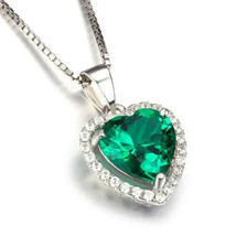 2.00CT Heart Cut Lab Created Emerald Womens Halo Pendant 14K Gold Plated - £72.15 GBP