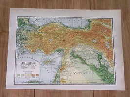 1936 Vintage Physical Map Of Turkey Armenia Cyprus Iraq Syria Saudi Arabia - $23.24