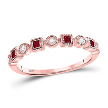 10kt Rose Gold Princess Ruby Diamond Square Dot Milgrain Stackable Band Ring - £177.82 GBP