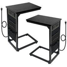 C Shaped End Table With Charging Station Set Of 2,Side Table With Usb Ports And  - £91.77 GBP