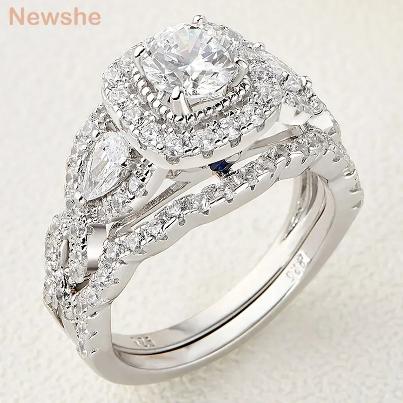 2 Pcs Engagement Wedding Ring Set for Women 925 Sterling Silver 2.4Ct Round Pear - £53.47 GBP