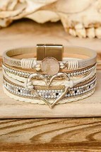 Pink Bohemian Heart Rhinestone Magnetic Buckle Bracelet - $11.74