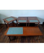 LANE MONTE CARLO MID-CENTURY MODERN SET 4 TABLES W/RARE BLUE ITALIAN TILE INLAY - €5.966,27 EUR