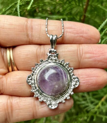 White Gold Filled Amethyst Jade Fashion Pendant Locket FREE ASSORTED CHAIN #3 - $14.69